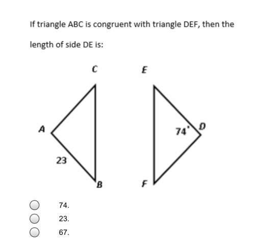 If triangle abc is congruent with triangle def the length of side de is: