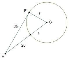 Fh is tangent to circle g at point f. what is the length of the radius, r? __ units