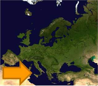 To which major european sea is the orange arrow pointing on the map above?