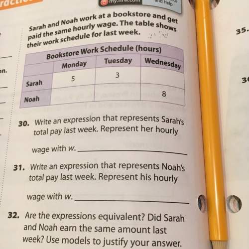 Sarah and noah work at a bookstore and get paid the same hourly wage. the table shows their work sch