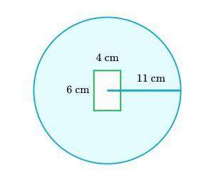 A4cm×6cm rectangle sits inside a circle with a radius of 11cm. what is the shaded region?  ro