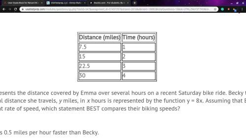 The table represents the distance covered by emma over several hours on a recent saturday bike ride.