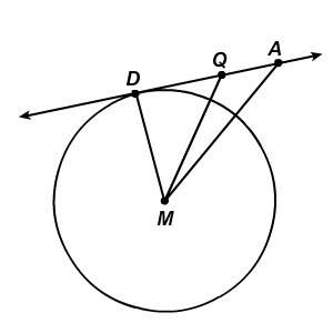 Ad←→ is tangent to circle m at point d. the measure of ∠dmq is 50º. what is the measure
