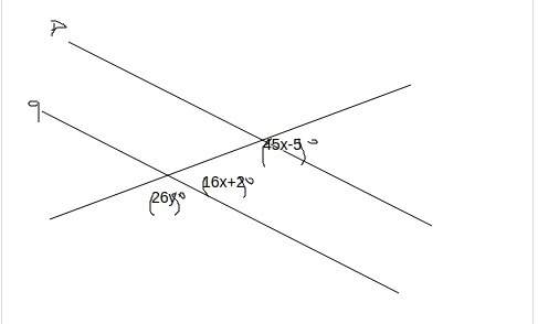 For which values of x and y is line p parallel to line q?  x=5,y=3 x=1, y=5 x=3, y