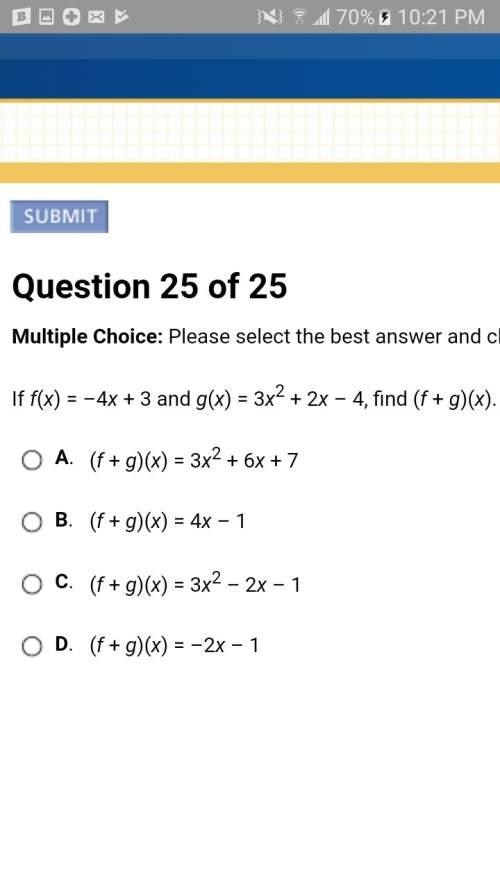 Stuck for 20 mins if f(x) = –4x + 3 and g(x) = 3x2 + 2x – 4, find (f + g)(x)