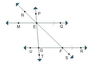 Which represents an exterior angle of triangle egf?  ∠meg  ∠neg  ∠peq