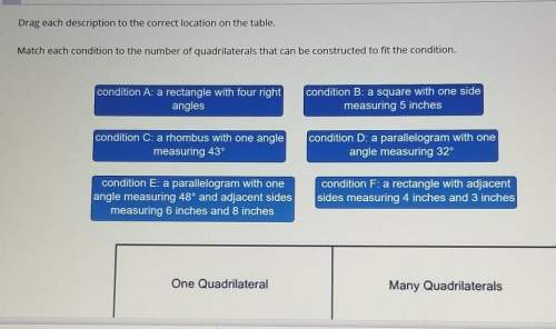 Match each condition to the number of quadrilaterals that can be constructed to fit the condition.&lt;