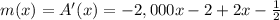 m( x ) = A'( x ) = -2,000x-2 + 2x-\frac{1}{2}
