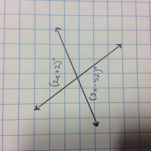 What is the value of x?  enter your answer in the box. x = two intersection lines. angle formed at t