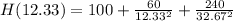 H(12.33) = 100 + \frac{60}{12.33^2} + \frac{240}{32.67^2}