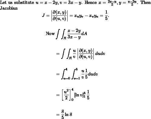 Evaluate the given integral by making an appropriate change of variables. 3 x − 6y 8x − y dA, R wher