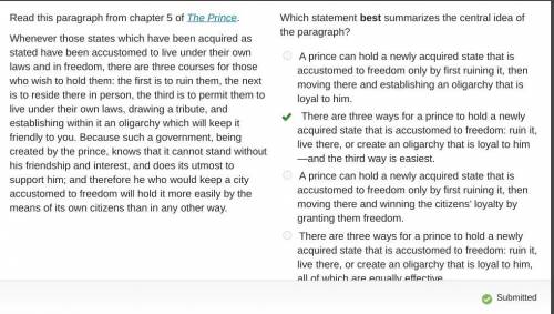 Which statement best summarizes the central idea of

the paragraph?
O A prince can hold a newly acqu