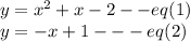 y=x^2+x-2--eq(1)\\ y=-x+1---eq(2)