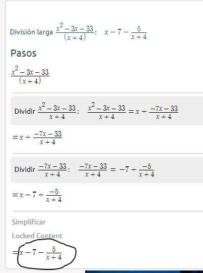 Divide: x²-3x-33÷(x+4)