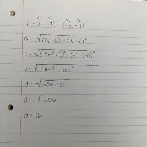 What is the distance between the point m(-21,-7) and n(-5,-7)