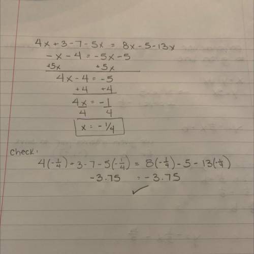 4x+3−7−5x=8x−5−13x
what is x?