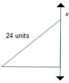 The isosceles triangle shown is rotated about line k. the perimeter of the triangle is 58 units.