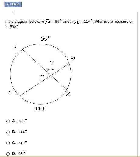 In the diagram below, m = 96 and m = 114. what is the measure of jpm?