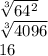 \sqrt[3]{64^{2}}\\\sqrt[3]{4096}\\16