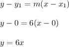 y- y_1=m(x-x_1)\\\\y-0=6(x-0)\\\\y=6x