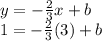 y=-\frac{2}{3}x+b\\1=-\frac{2}{3}(3)+b\\