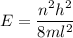 E=\dfrac{n^2h^2}{8ml^2}