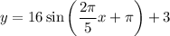 $y = 16 \sin \left( \frac{2 \pi}{5}x + \pi\right) + 3$