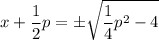 \displaystyle x+\frac{1}{2}p=\pm\sqrt{\frac{1}{4}p^2-4}