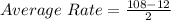 Average\ Rate = \frac{108 - 12}{2}