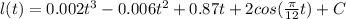 l(t)=0.002t^{3}-0.006t^{2}+0.87t+2cos(\frac{\pi}{12}t)+C