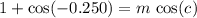 \displaystyle 1 + \cos(-0.250) = m\, \cos(c)