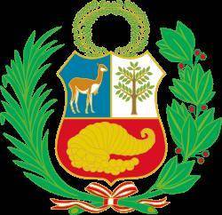 What is on the Peruvian coat of arms?

a sun, a llama, and a pyramid
a tree, a cornucopia, and a lla