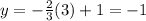 y =  -  \frac{2}{3} (3) + 1 =  - 1