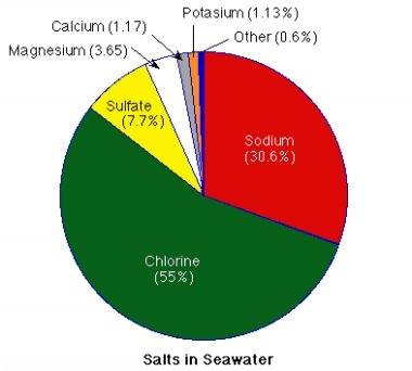 Which process contributes the most to the salts found in seawater?