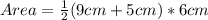 Area = \frac{1}{2}(9cm + 5cm) * 6cm