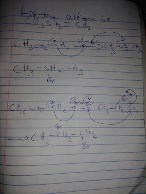 An alkene reacts with a strong protic acid to form a carbocation. In Part 1 draw the curved arrow no