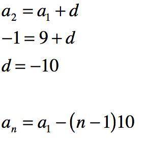 HELP ME Timed Complete the recursive formula of the arithmetic sequence 9,−1,−11,−21,

d(1)=
d(n)=d(