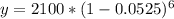 y = 2100*(1 - 0.0525)^6