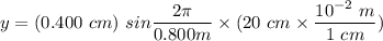 y  =(0.400 \ cm  )  \  sin \dfrac{2 \pi}{0.800 m  }\times (20 \ cm \times \dfrac{10^{-2} \ m}{1 \ cm } )
