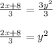 \frac{2x+8}{3} =\frac{3y^2}{3} \\\\\frac{2x+8}{3}=y^2