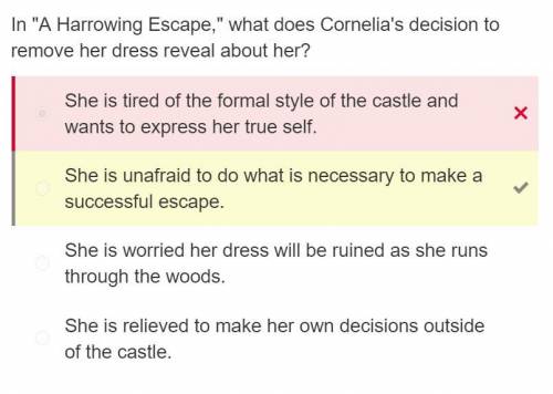 In A Harrowing Escape, what does Cornelia's decision to remove her dress reveal about her?

She is