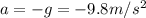 a = -g = -9.8m/s^2