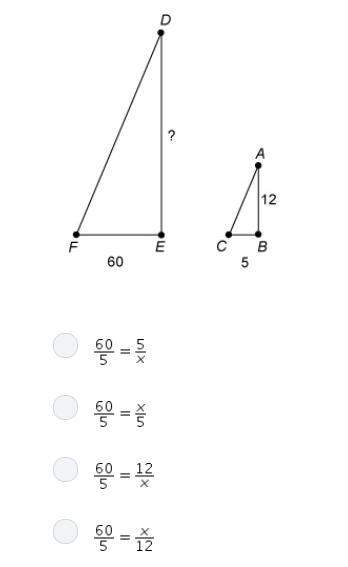 Triangles abc and def are similar which proportion could be used to determine the length of side de
