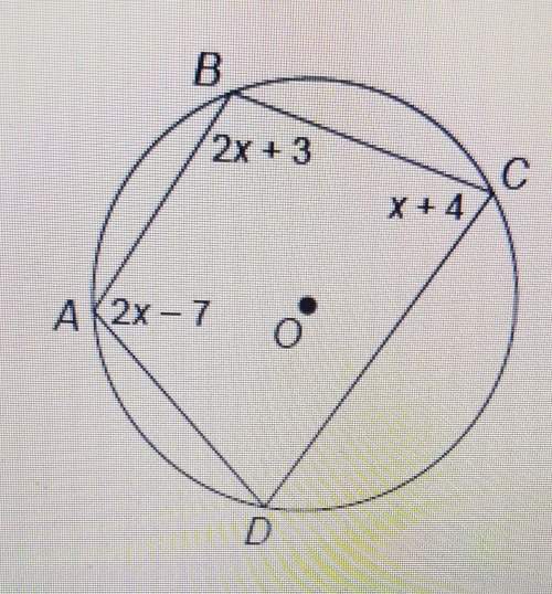 Quadrilateral abcd is inscribed in circle o. what is  m∠b  ? enter your answer in the box. ° a qu