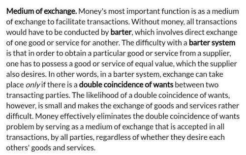 Identify the three uses of money and give an example of each.