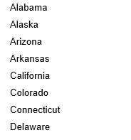 Write the number of the state on the map next to its name below.