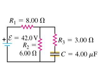 The capacitor in the figure (figure 1) is initially uncharged. the switch is closed at t=0.
