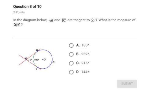 In the diagram below, ab and bc are tangent to o. what is the measure of adc