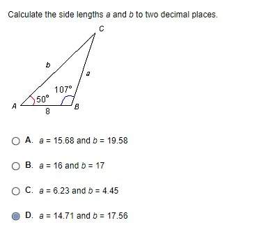 Calculate the side lengths a and b to two decimal places.