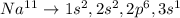 Na^1^1\rightarrow 1s^2,2s^2,2p^6,3s^1